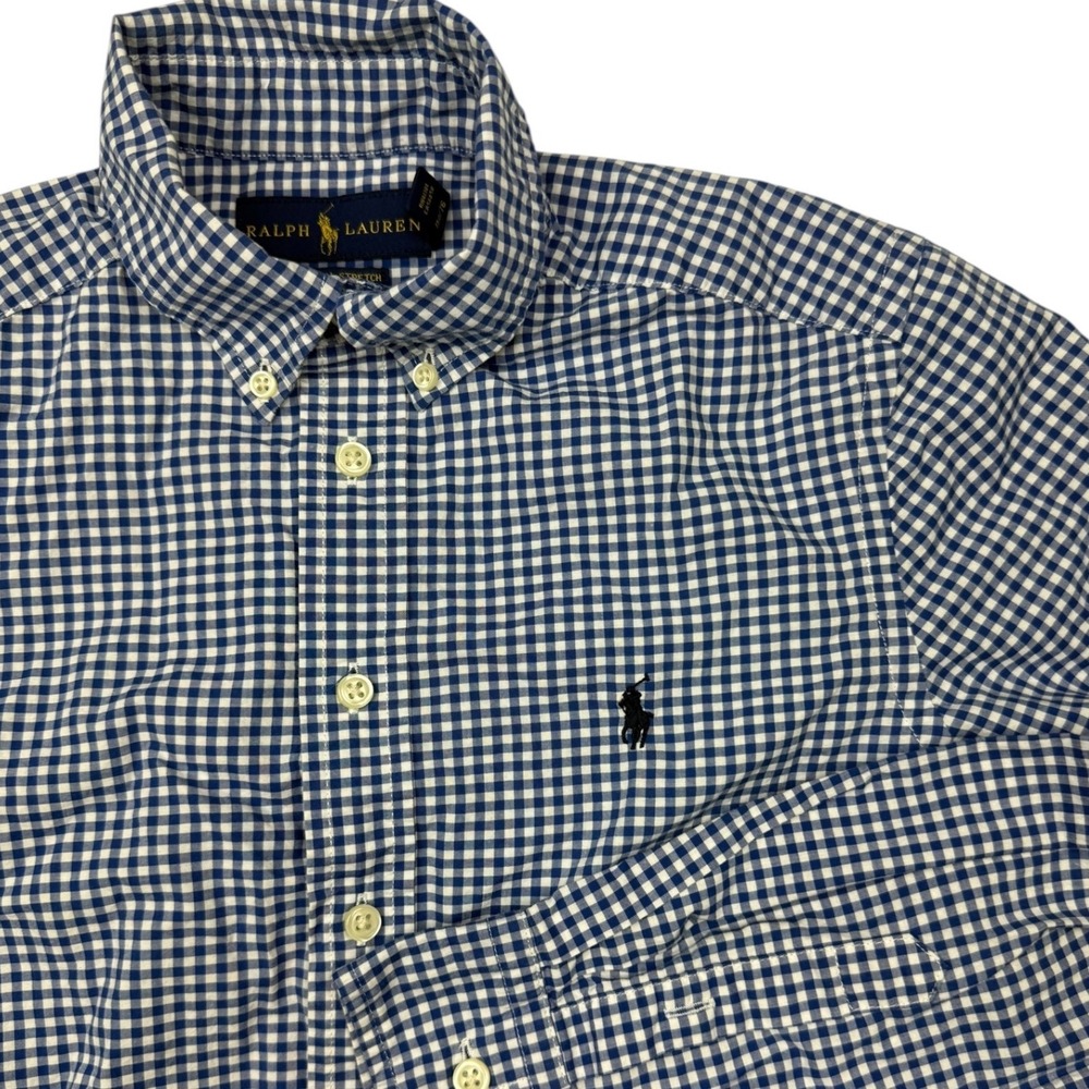 Kids Ralph Lauren Gingham Button Down Shirt Long Sleeve Blue White Size Medium